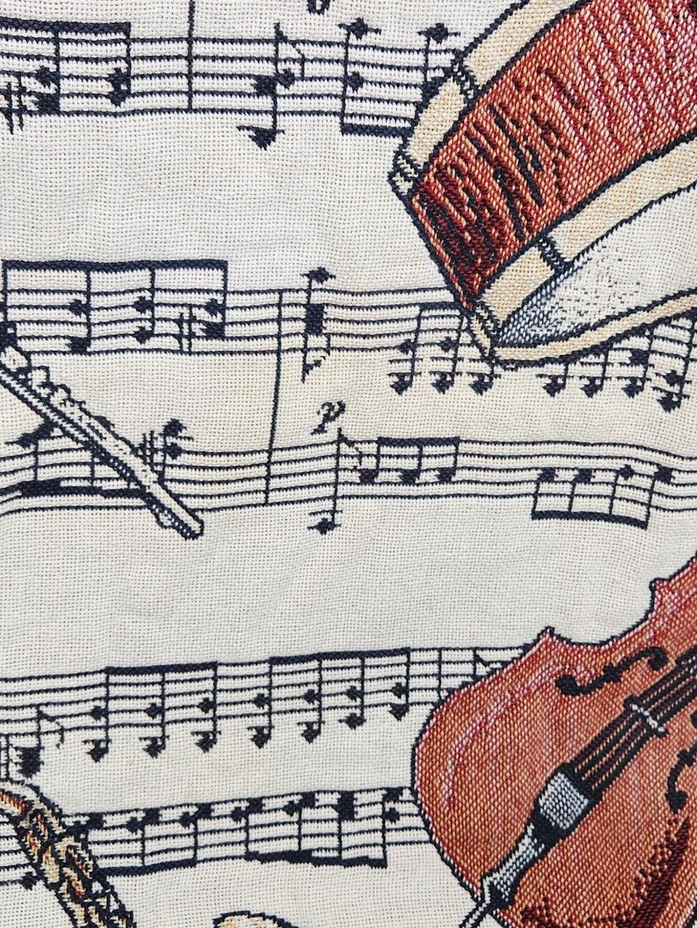 Goodwin weavers Musical Instruments Tapestry Throw Cream Brown USA Made